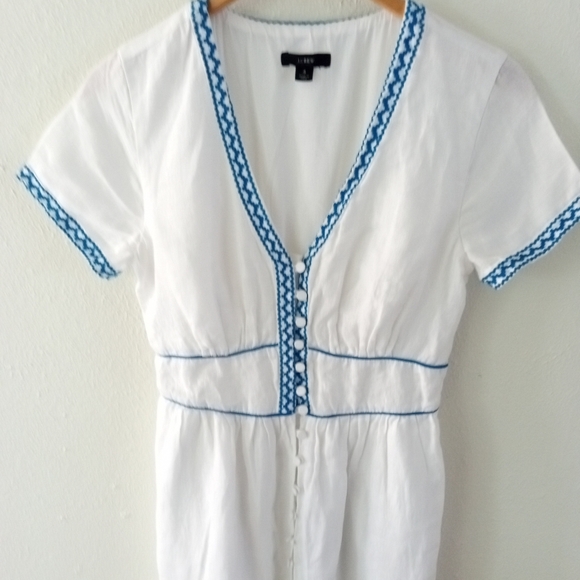 J. CREW 100% Linen Embroidered Midi Dress | 4 - Picture 5 of 11